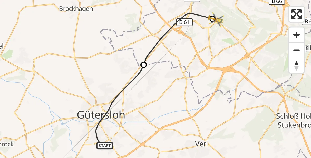 Flugroute Rettungshubschrauber Gütersloh - Luftrettungszentrum Bielefeld, 07 März 2026, 09:48
