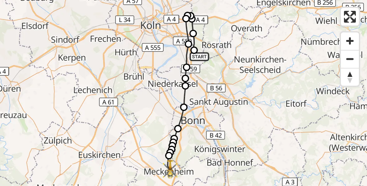 Flugroute Rettungshubschrauber Cologne Bonn Airport - Meckenheim, 07 März 2026, 09:48
