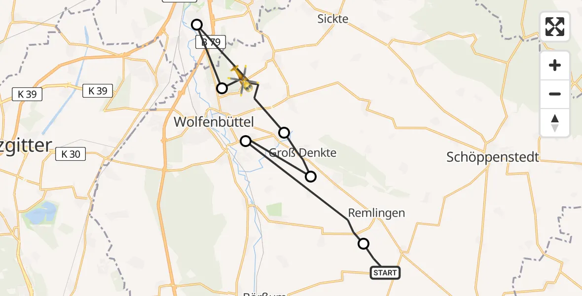 Flugroute Rettungshubschrauber Timmern - Wolfenbüttel, 07 März 2026, 09:55