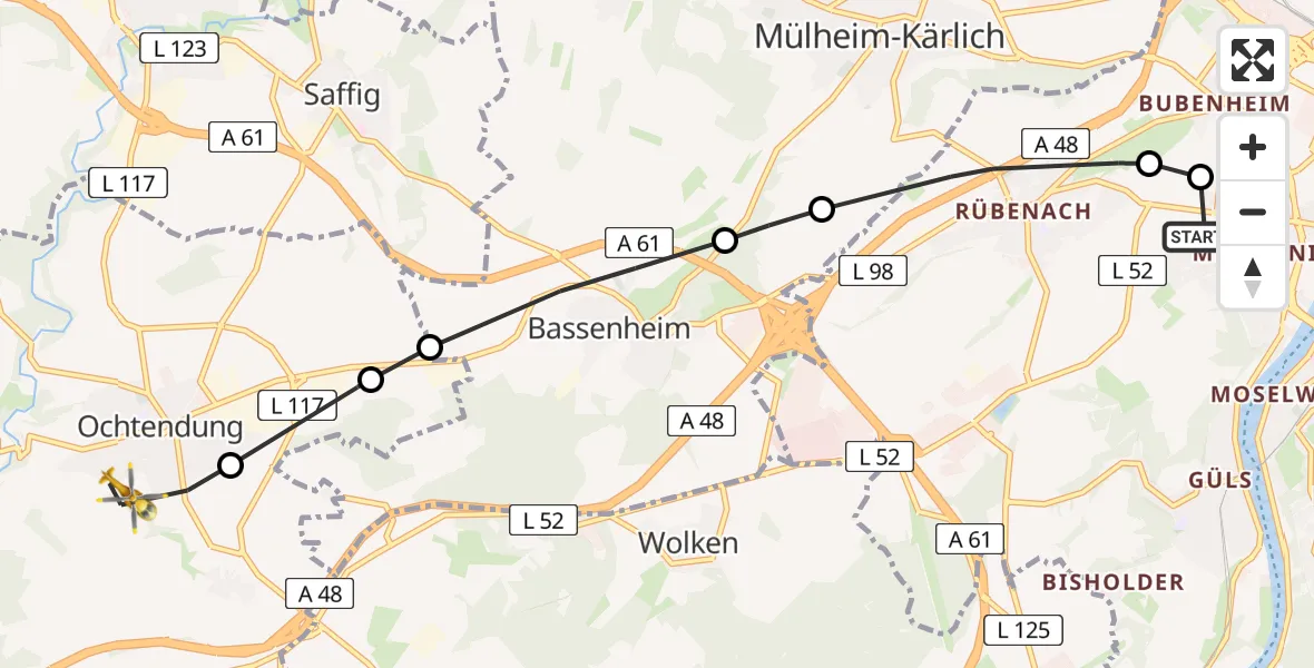 Flugroute Rettungshubschrauber Koblenz - Ochtendung, 07 März 2026, 10:11