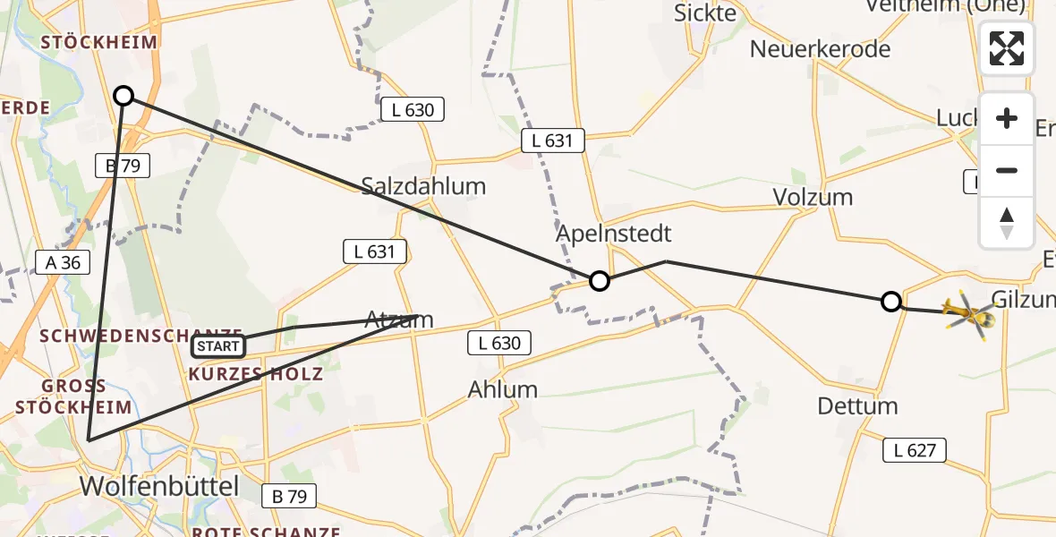 Routekaart van de vlucht: Rettungshubschrauber nach Evessen, Am Teich