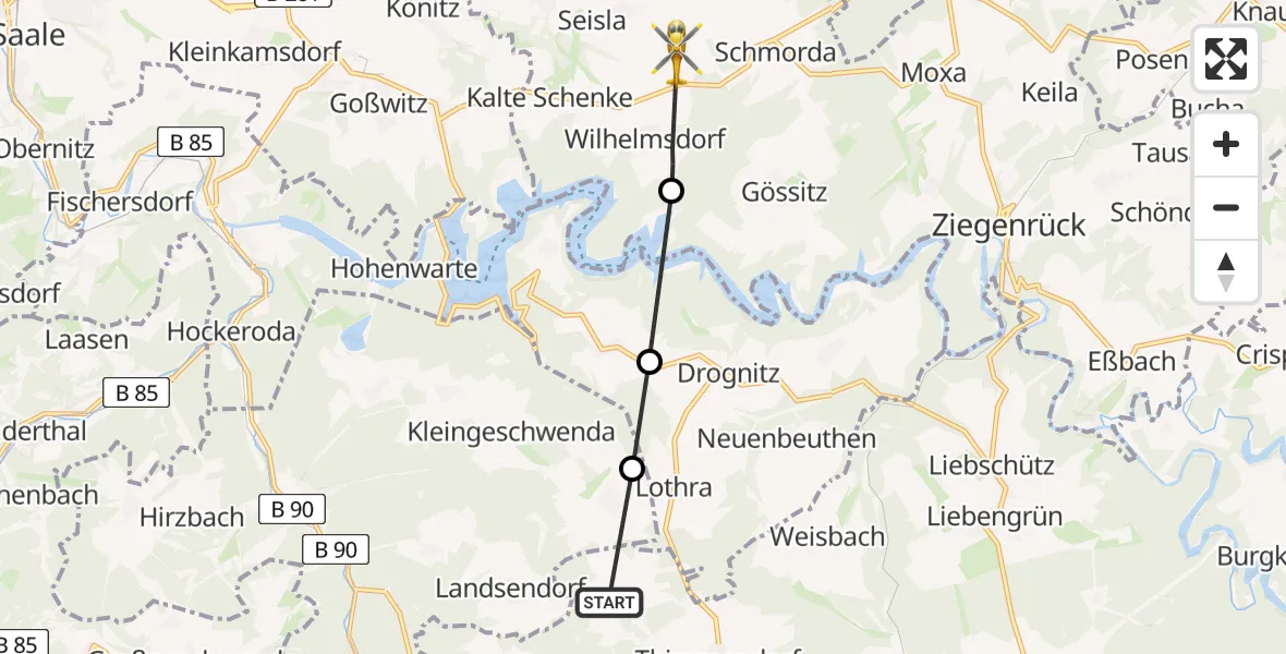 Routekaart van de vlucht: Rettungshubschrauber nach Ranis