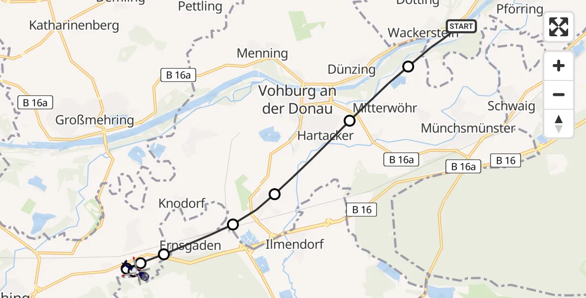 Flugroute Polizeihubschrauber Wackerstein - Manching, 07 März 2026, 10:29
