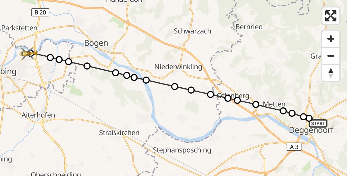 Flugroute Rettungshubschrauber Kleinfilling - Straubing, 07 März 2026, 10:31