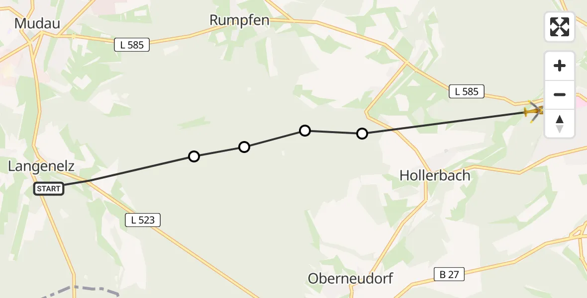 Flugroute Rettungshubschrauber Langenelz - Buchen-Stadt, 07 März 2026, 10:40