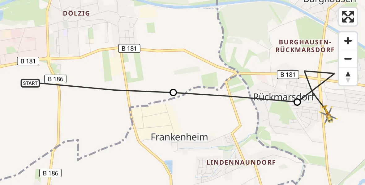 Flugroute Rettungshubschrauber Schkeuditz - Altwest, 07 März 2026, 10:45