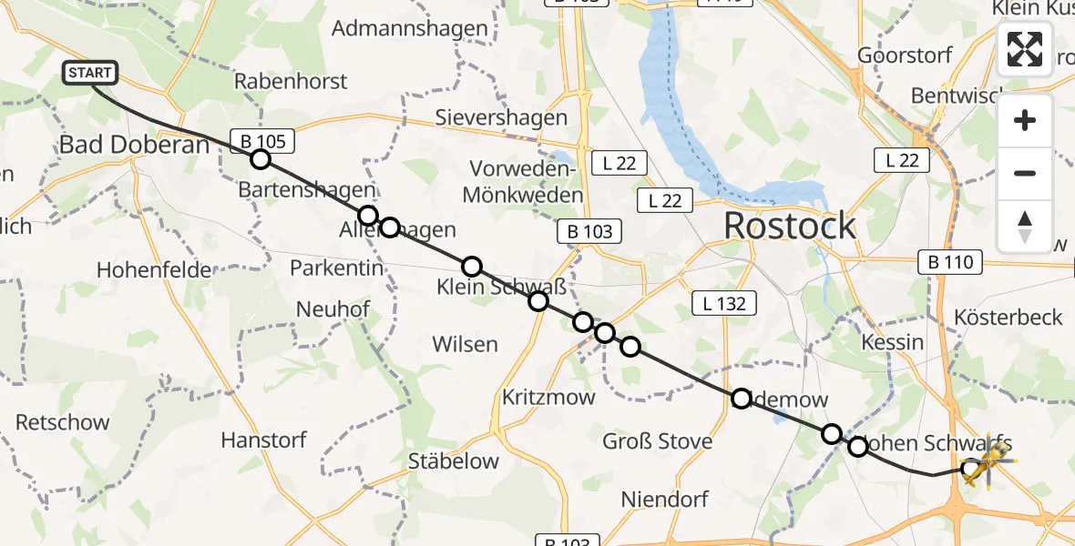 Routekaart van de vlucht: Ambulanzhubschrauber nach Hohen Schwarfs, Am Weidenbruch