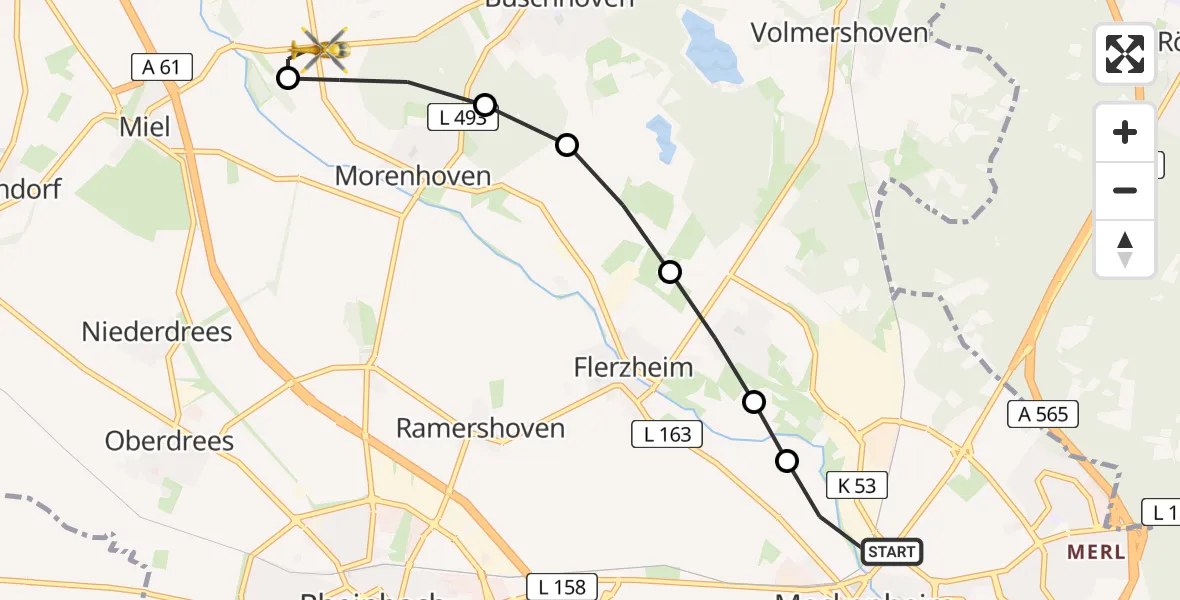 Flugroute Rettungshubschrauber Meckenheim - Morenhoven, 07 März 2026, 10:46