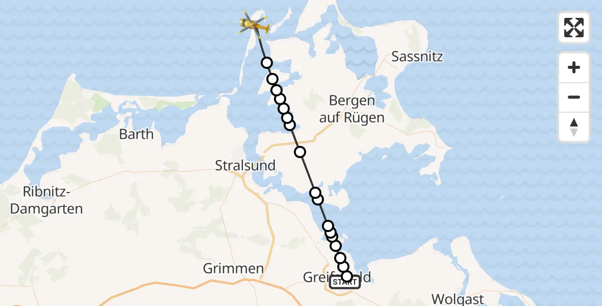 Routekaart van de vlucht: Rettungshubschrauber nach Vitte, Boddendeich