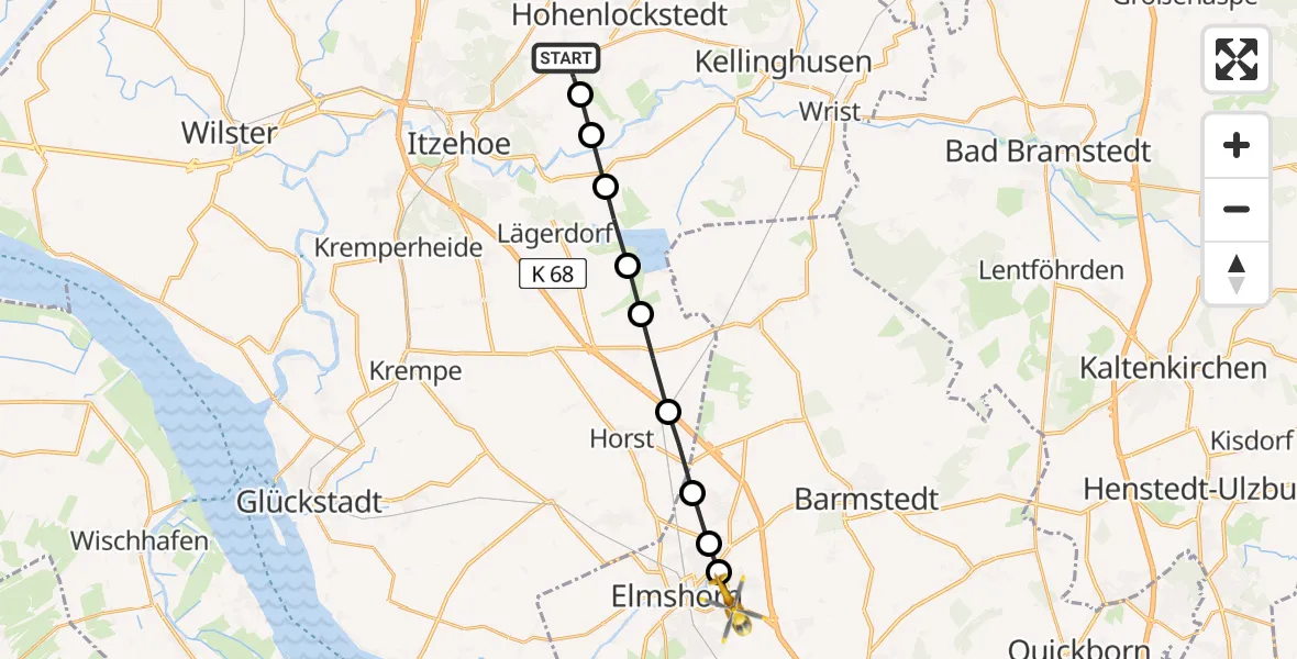 Flugroute Rettungshubschrauber Schlotfeld - Elmshorn, 07 März 2026, 10:56