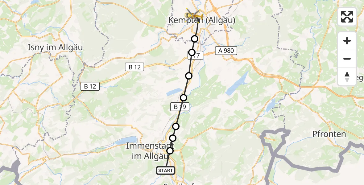 Flugroute Rettungshubschrauber Blaichach - Kempten (Allgäu), 07 März 2026, 10:57