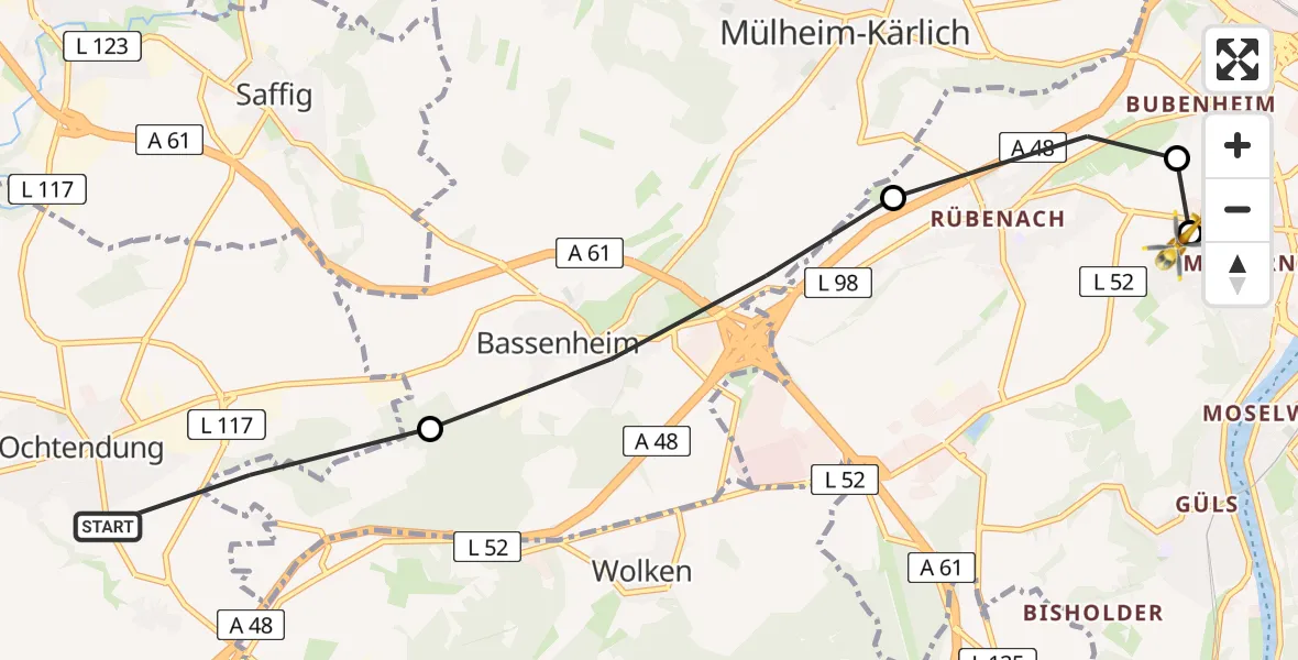 Routekaart van de vlucht: Rettungshubschrauber nach Koblenz, Rübenacher Straße