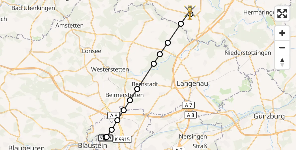 Flugroute Rettungshubschrauber Ulm Military Hospital Emergency - Dettingen am Albuch, 07 März 2026, 11:01