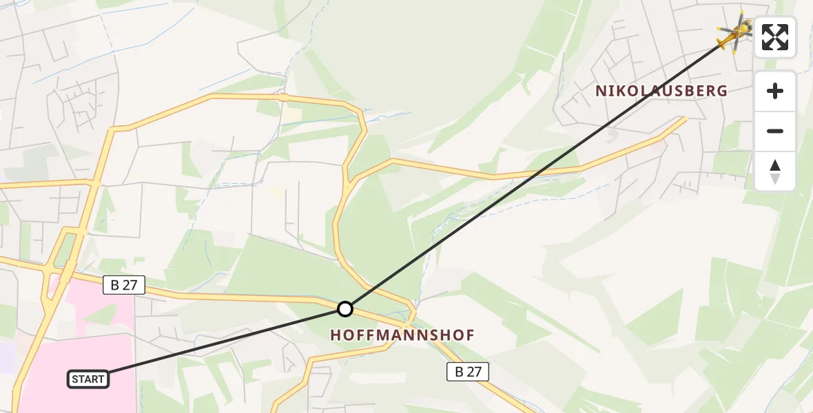 Flugroute Rettungshubschrauber Göttingen University Clinic Heliport - Göttingen, 07 März 2026, 11:05