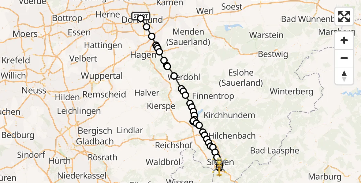 Routekaart van de vlucht: Rettungshubschrauber nach Evangelisches Jung-Stilling Hospital