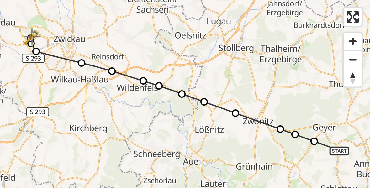 Routekaart van de vlucht: Rettungshubschrauber nach ADAC Air Rescue Station Zwickau Heliport