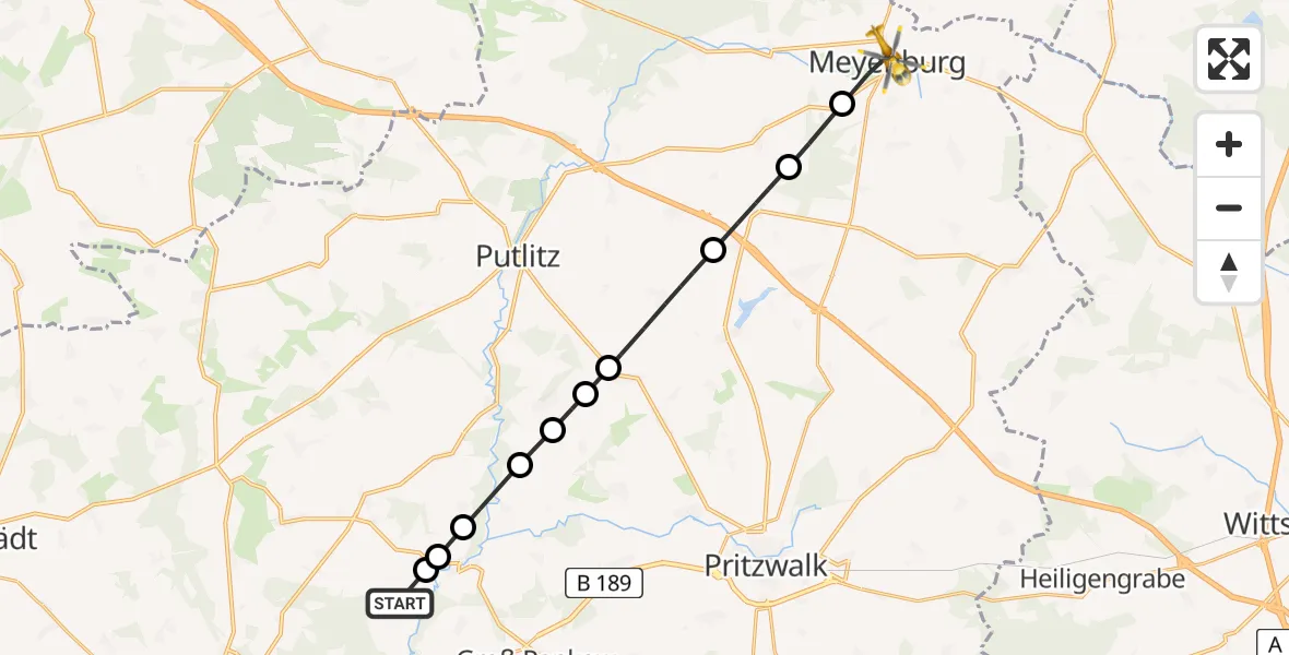 Flugroute Rettungshubschrauber Groß Pankow (Prignitz) - Meyenburg, 07 März 2026, 11:15