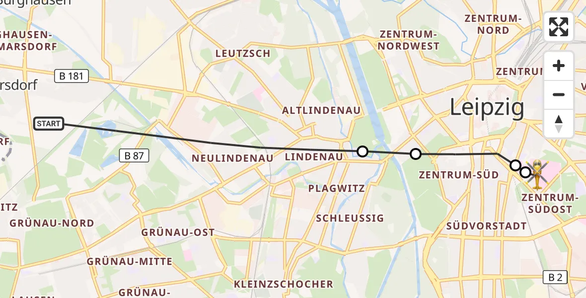 Flugroute Rettungshubschrauber Altwest - Leipzig University Hospital Heliport 1, 07 März 2026, 11:16