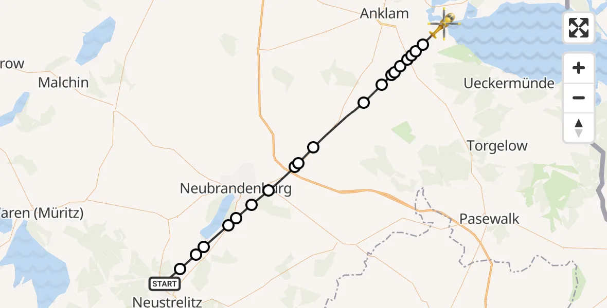 Flugroute Rettungshubschrauber Neustrelitz - Bugewitz, 07 März 2026, 11:24