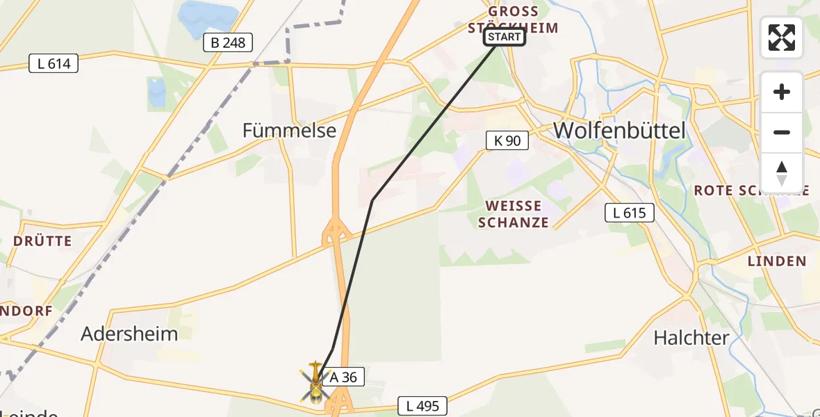 Flugroute Rettungshubschrauber Wolfenbüttel - Wolfenbüttel, 07 März 2026, 11:24
