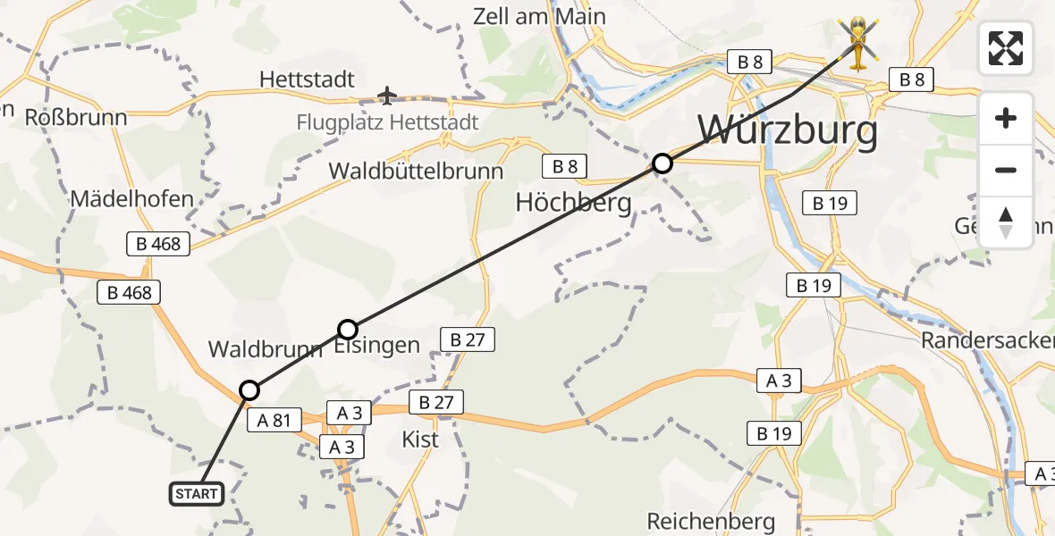 Routekaart van de vlucht: Rettungshubschrauber nach Würzburg, Hans-Brandmann-Weg