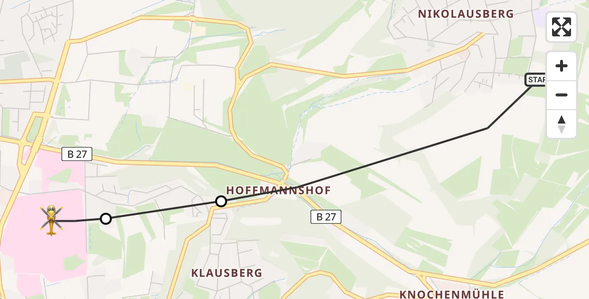 Flugroute Rettungshubschrauber Göttingen - Göttingen University Clinic Heliport, 07 März 2026, 11:37