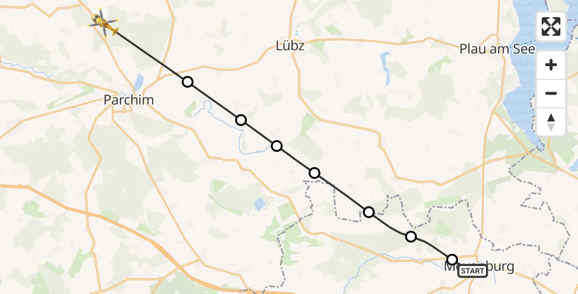 Flugroute Rettungshubschrauber Meyenburg - Domsühl, 07 März 2026, 11:48