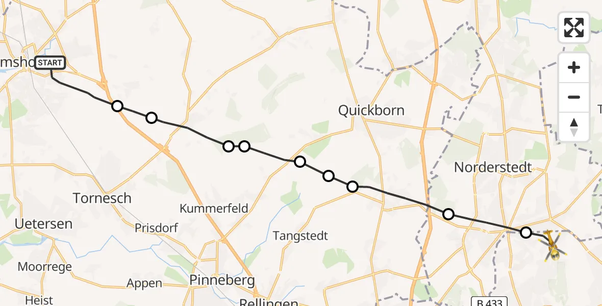 Flugroute Rettungshubschrauber Elmshorn - Hamburg-Nord, 07 März 2026, 11:51
