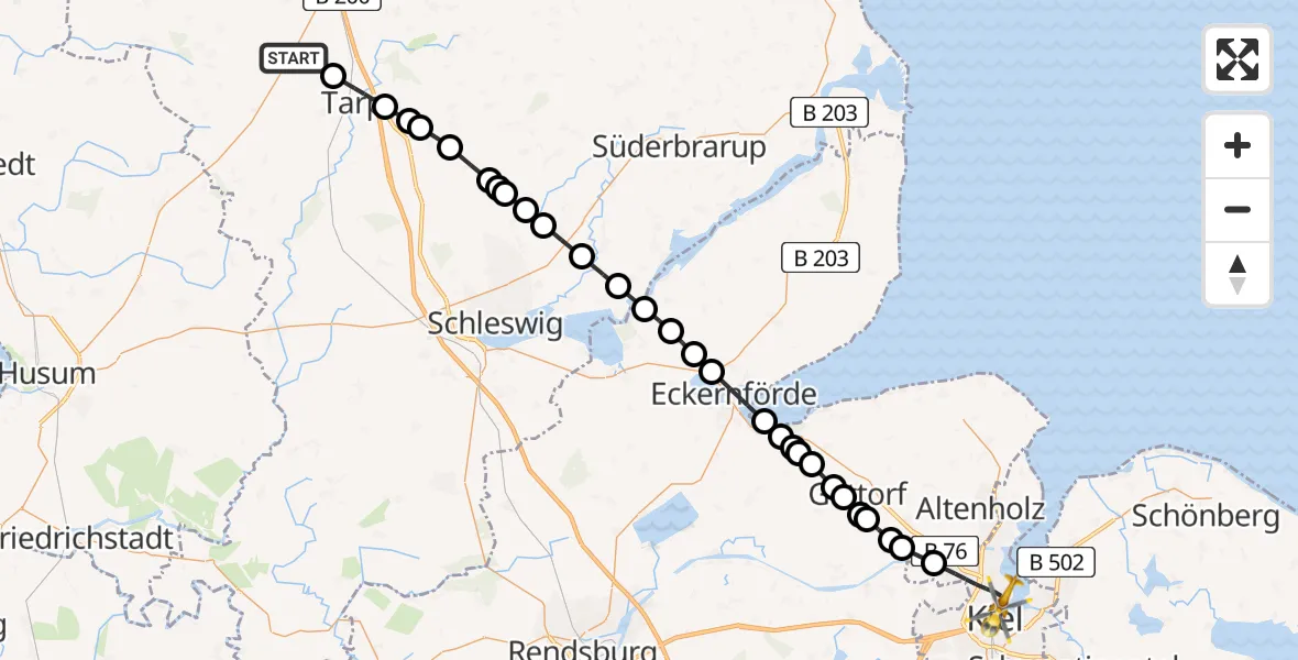 Routekaart van de vlucht: Rettungshubschrauber nach Kiel, Arnold-Heller-Straße
