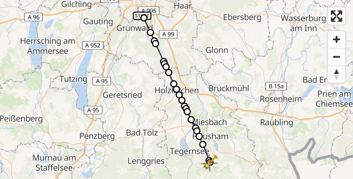 Flugroute Rettungshubschrauber ADAC Air Rescue Center Heliport (Christoph 1) - Schliersee, 07 März 2026, 11:52