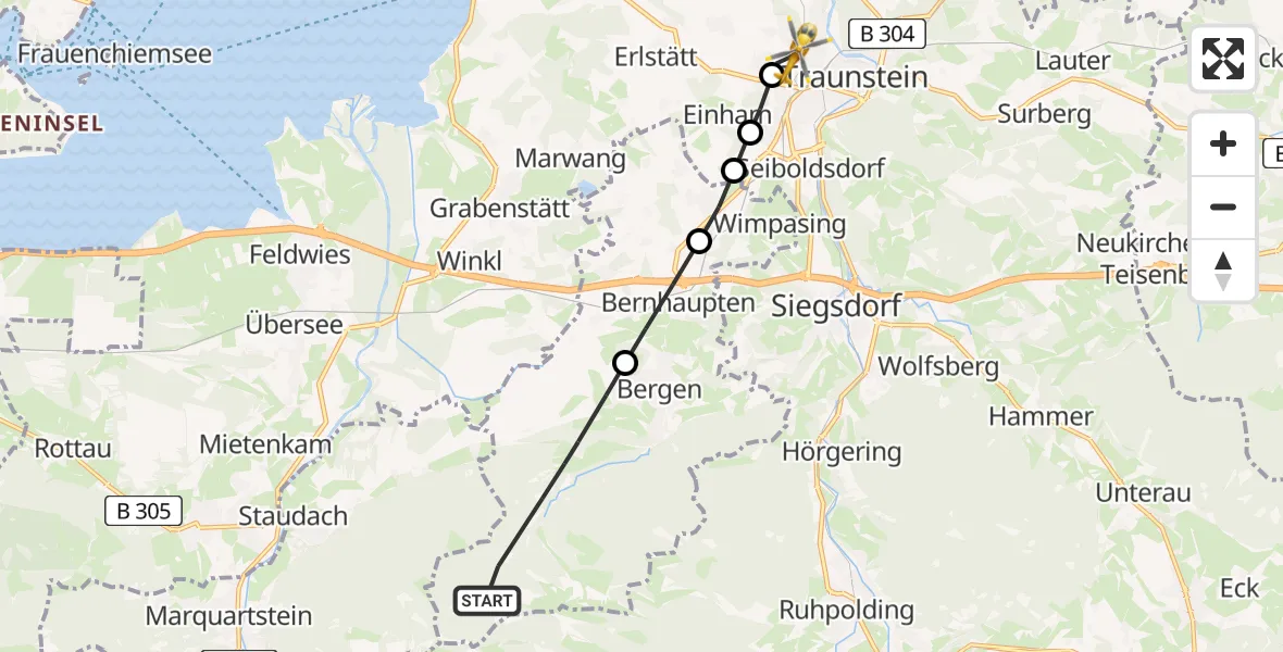 Flugroute Rettungshubschrauber Bergen - Traunstein Hospital, 07 März 2026, 11:55