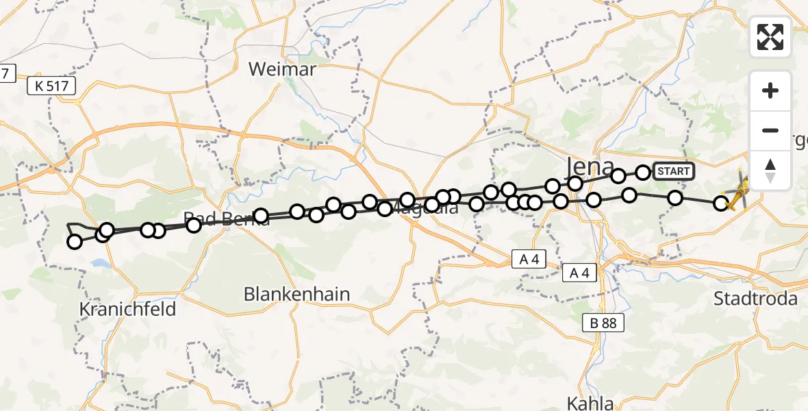 Routekaart van de vlucht: Rettungshubschrauber nach Jena-Schöngleina Airfield
