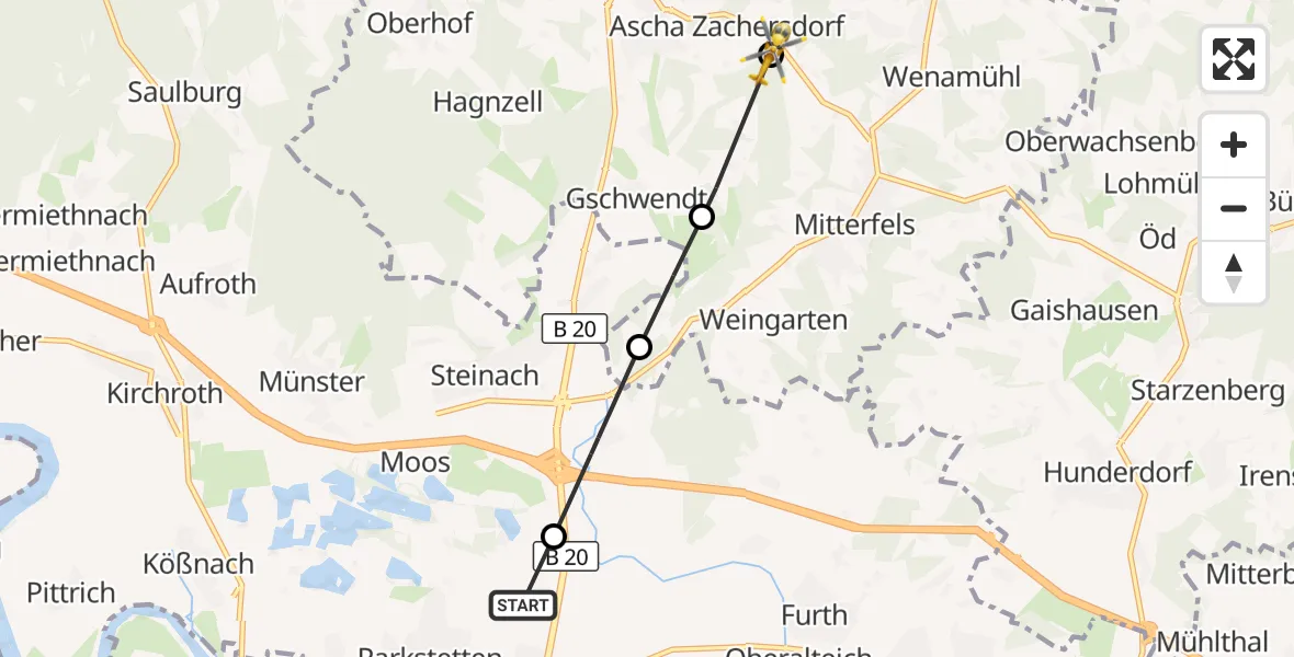 Flugroute Rettungshubschrauber Reibersdorf - Zachersdorf, 07 März 2026, 12:14
