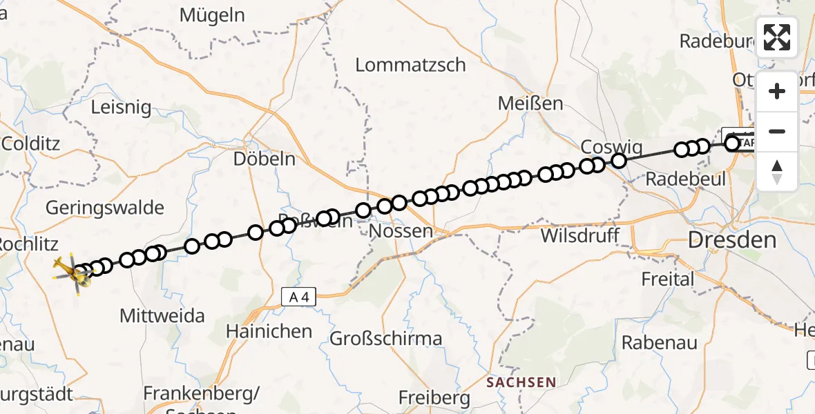 Flugroute Rettungshubschrauber Dresden Airport - Zetteritz, 07 März 2026, 12:21