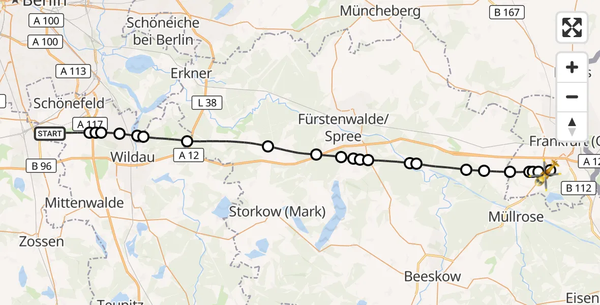 Flugroute Rettungshubschrauber Berlin Brandenburg Airport - Frankfurt (Oder), 07 März 2026, 12:24