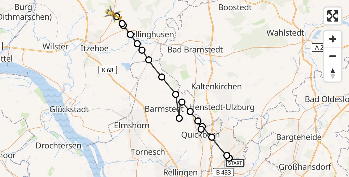 Flugroute Rettungshubschrauber Hamburg-Nord - Ridders, 07 März 2026, 12:30
