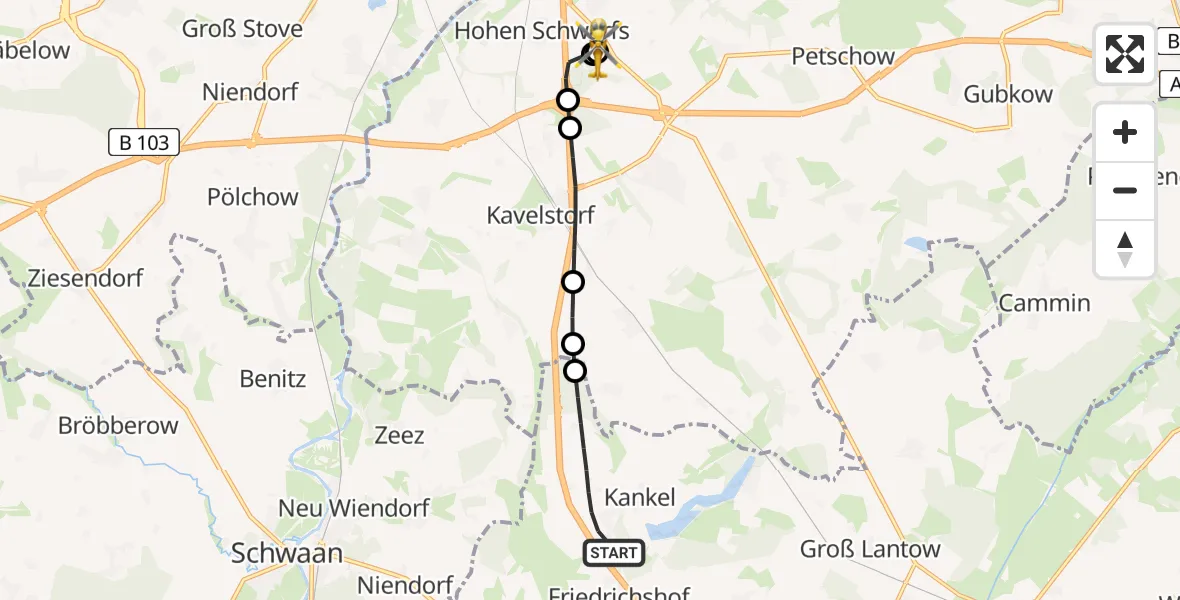 Flugroute Ambulanzhubschrauber Sabel - Hohen Schwarfs, 07 März 2026, 12:30