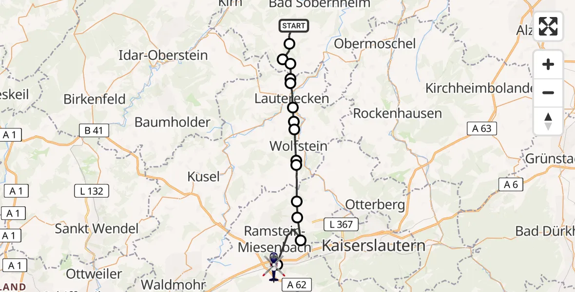 Routekaart van de vlucht: Polizeihubschrauber nach Landstuhl, Fleischackerloch