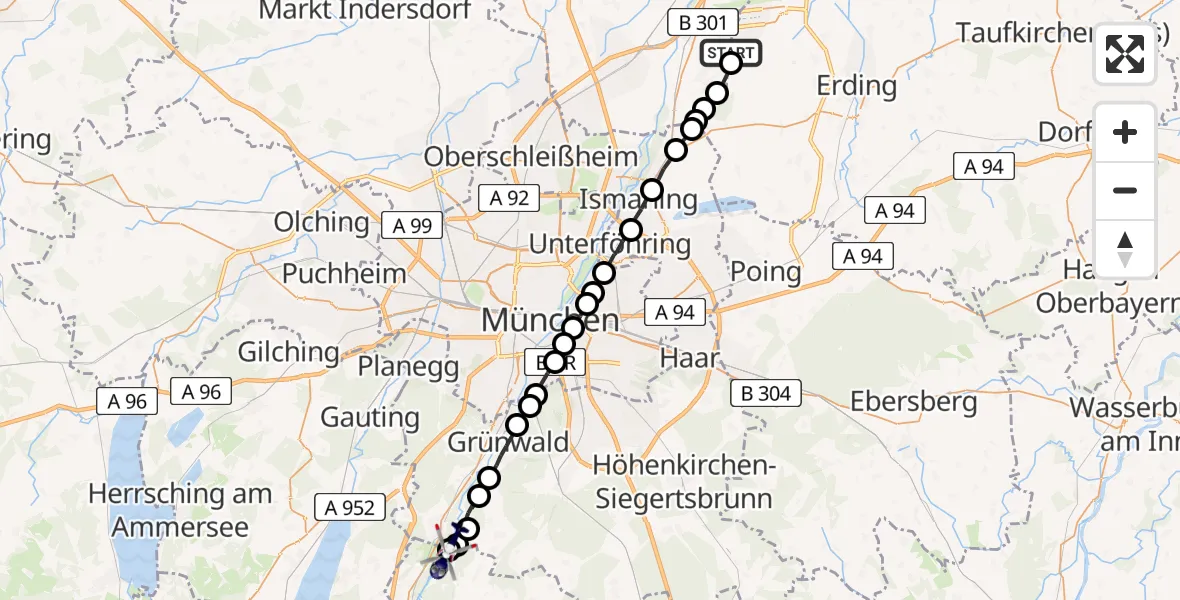 Flugroute Polizeihubschrauber Munich Airport - Ebenhausen, 07 März 2026, 12:40