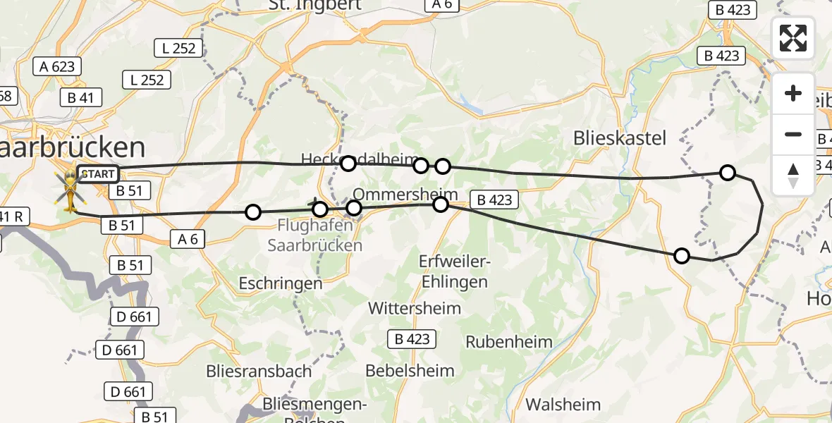Flugroute Rettungshubschrauber Saarbrücken - Saarbrücken, 07 März 2026, 12:41