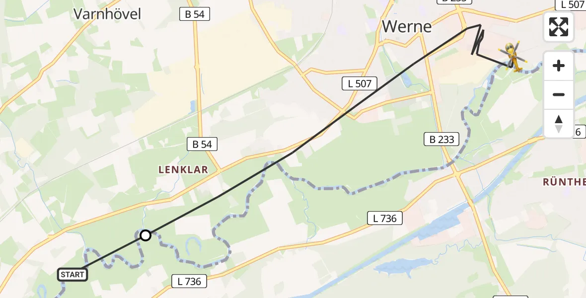 Flugroute Rettungshubschrauber Langern - Werne, 07 März 2026, 12:44