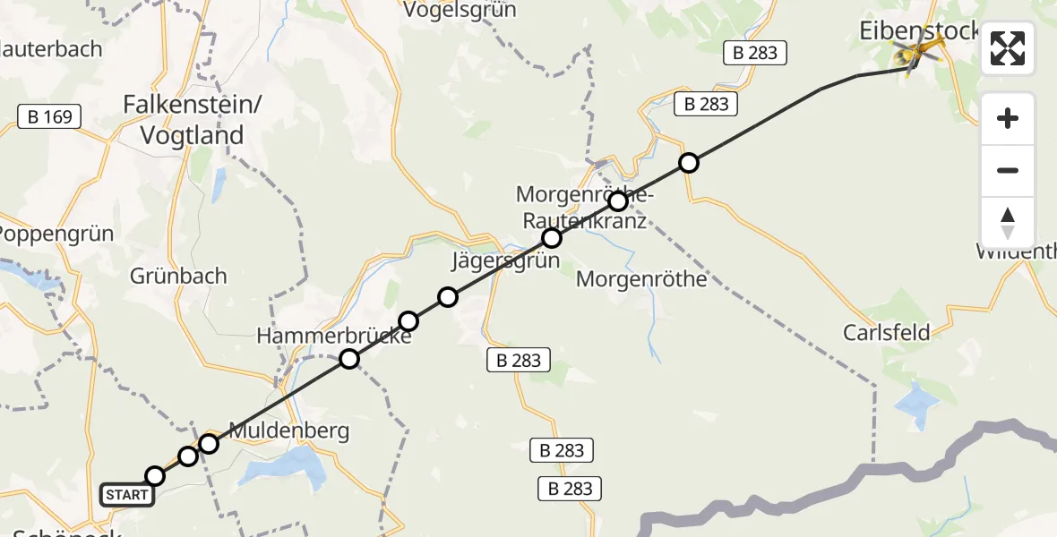 Routekaart van de vlucht: Rettungshubschrauber nach Eibenstock, Vordere Rehmerstraße