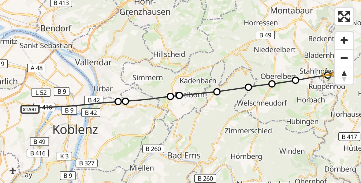 Routekaart van de vlucht: Rettungshubschrauber nach Stahlhofen, Brunnenstraße