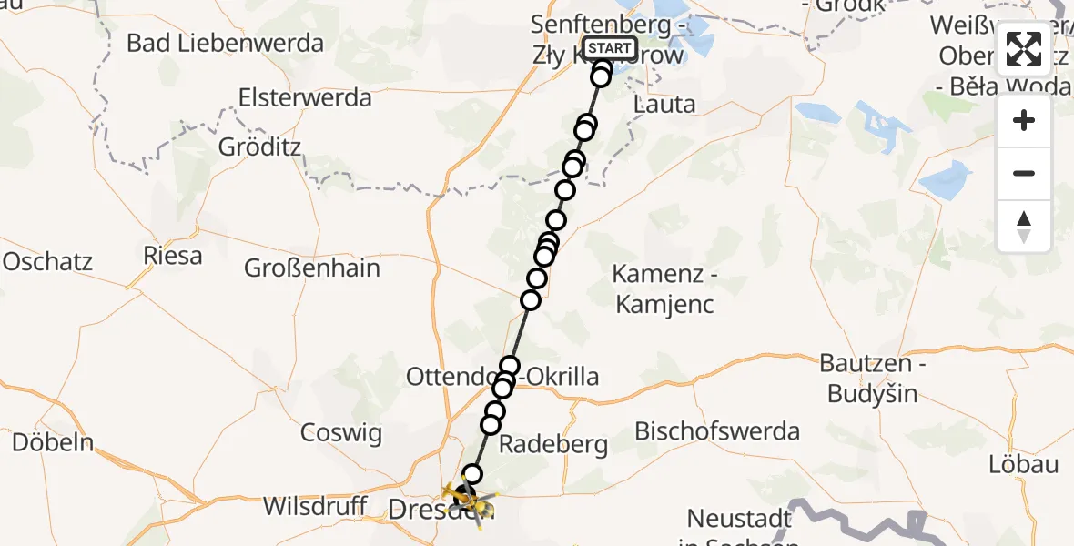 Routekaart van de vlucht: Ambulanzhubschrauber nach Dresden University Hospital