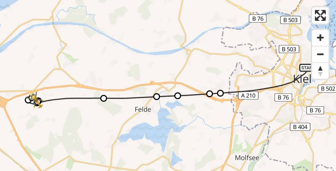 Flugroute Rettungshubschrauber Kiel - Höbek, 07 März 2026, 12:55