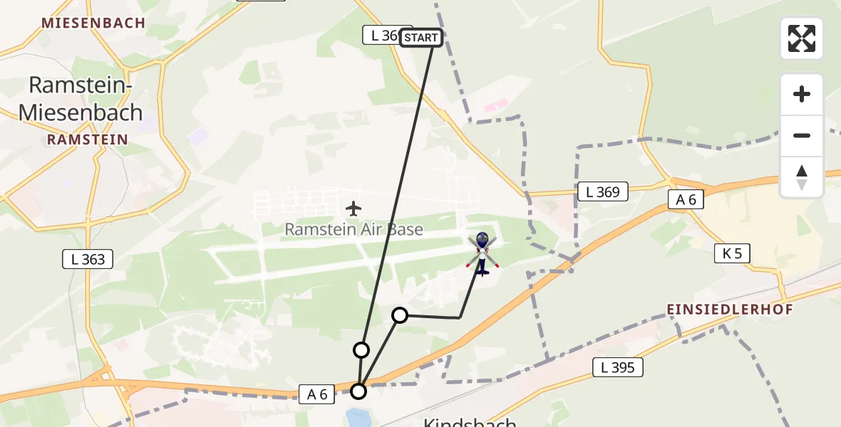 Flugroute Polizeihubschrauber Ramstein-Miesenbach - Ramstein Air Base, 07 März 2026, 12:58