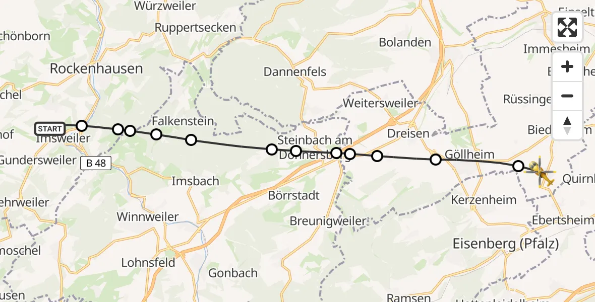 Flugroute Rettungshubschrauber Imsweiler UL - Lautersheim, 07 März 2026, 13:07