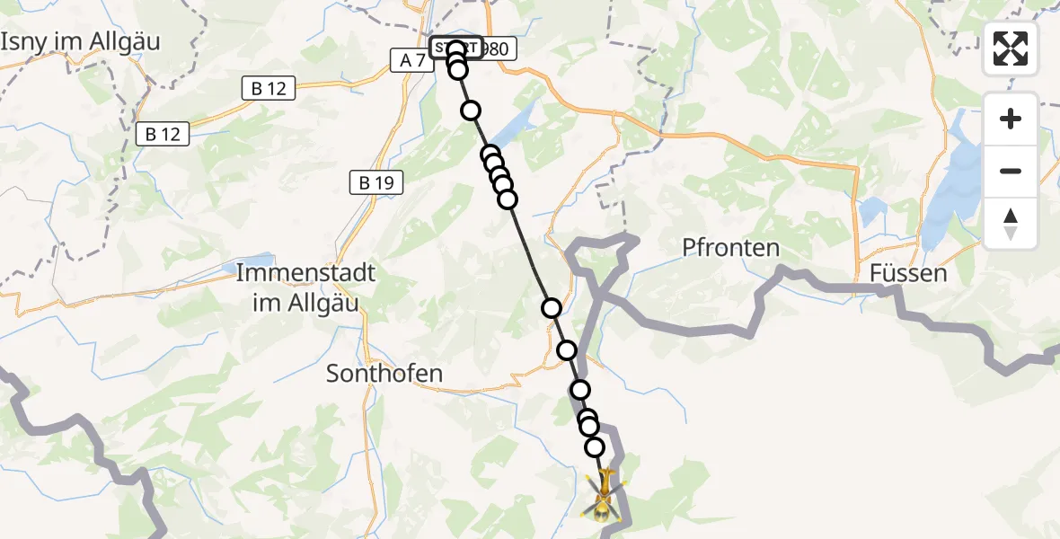 Flugroute Rettungshubschrauber Kempten-Durach Airfield - Bad Hindelang, 07 März 2026, 13:09