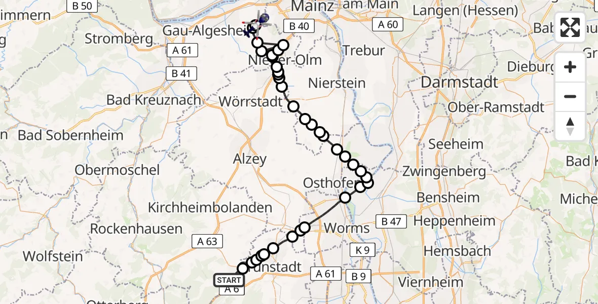 Routekaart van de vlucht: Polizeihubschrauber nach Mainz-Finthen Airfield