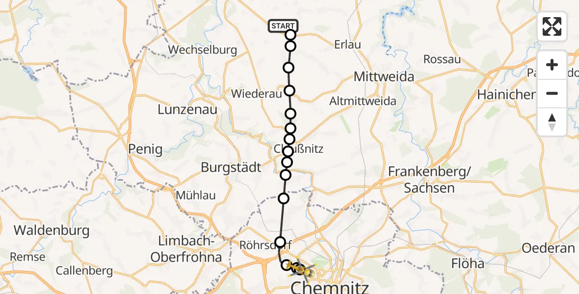 Routekaart van de vlucht: Rettungshubschrauber nach Flemmingstraße Hospital Rooftop
